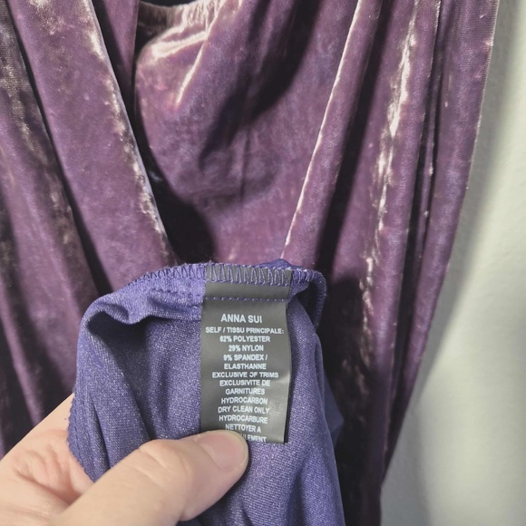 Anna Sui Shimmery Mulberry Purple Crushed Velvet Embroidered Faux Fur Maxi Dress - Picture 12 of 13